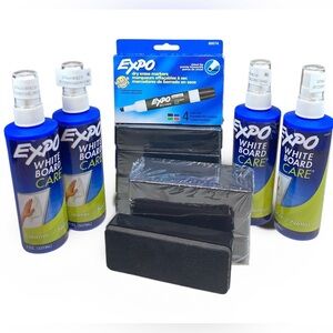 White Board Expo Spray Cleaner (4) - Erasers (8) & A Dry Erase Marker Set NEW